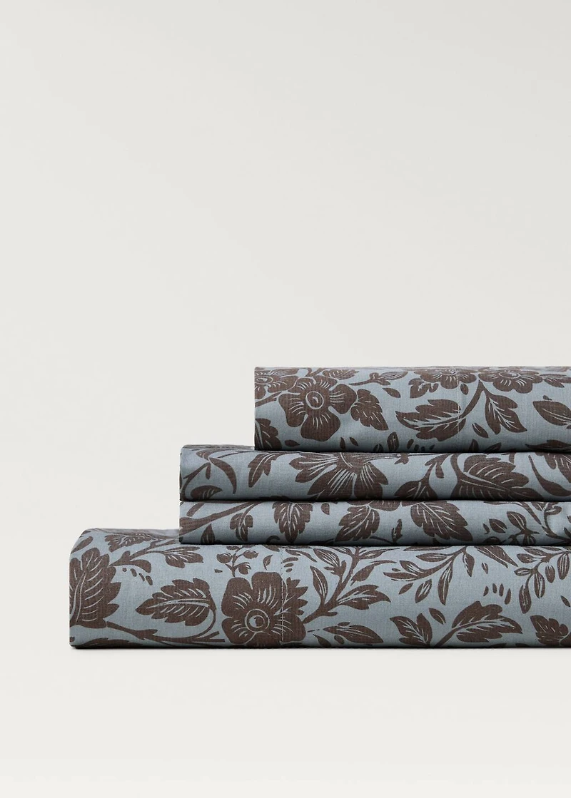 Cotton percale printed two-tone floral top sheet for 90 cm bed