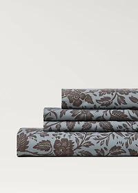 Cotton percale printed two-tone floral top sheet for 90 cm bed