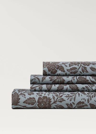 Percale cotton top sheet with two-tone printed flower for 135/140 cm bed