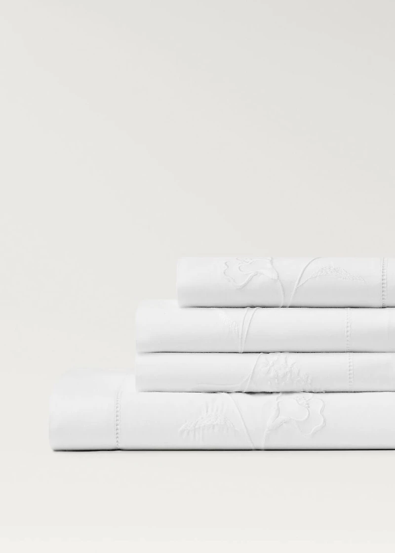 Cotton top sheet with hand-embroidered flower for / cm bed
