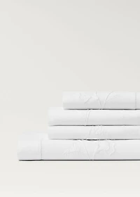 Cotton top sheet with hand-embroidered flower for / cm bed