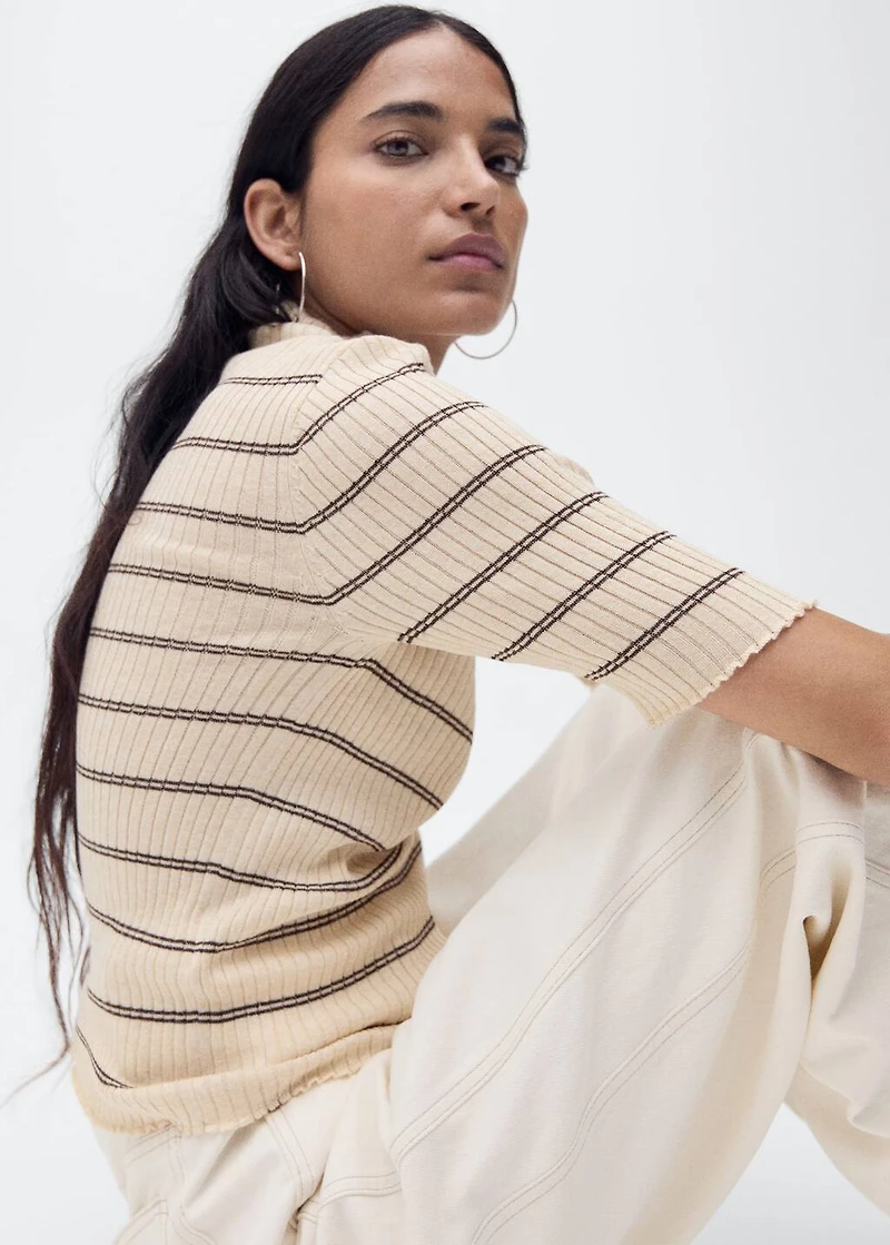 Rib-knit sweater with perkins neck