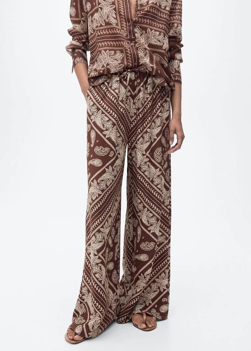 Paisley-print wide leg pants