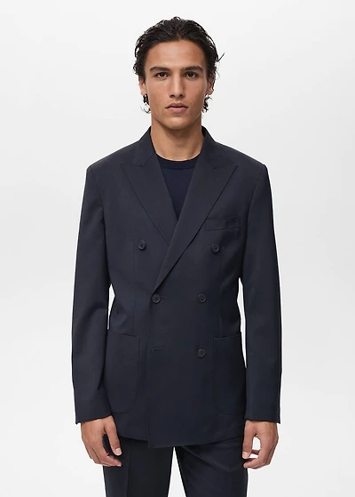 100% cold wool double-breasted suit blazer