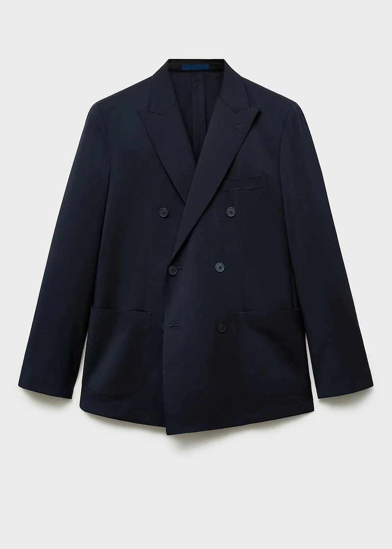 100% cold wool double-breasted suit blazer