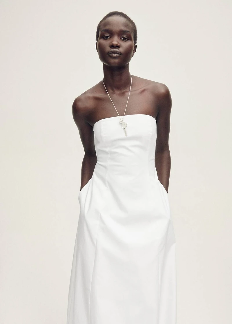 Strapless dress with puffed hem