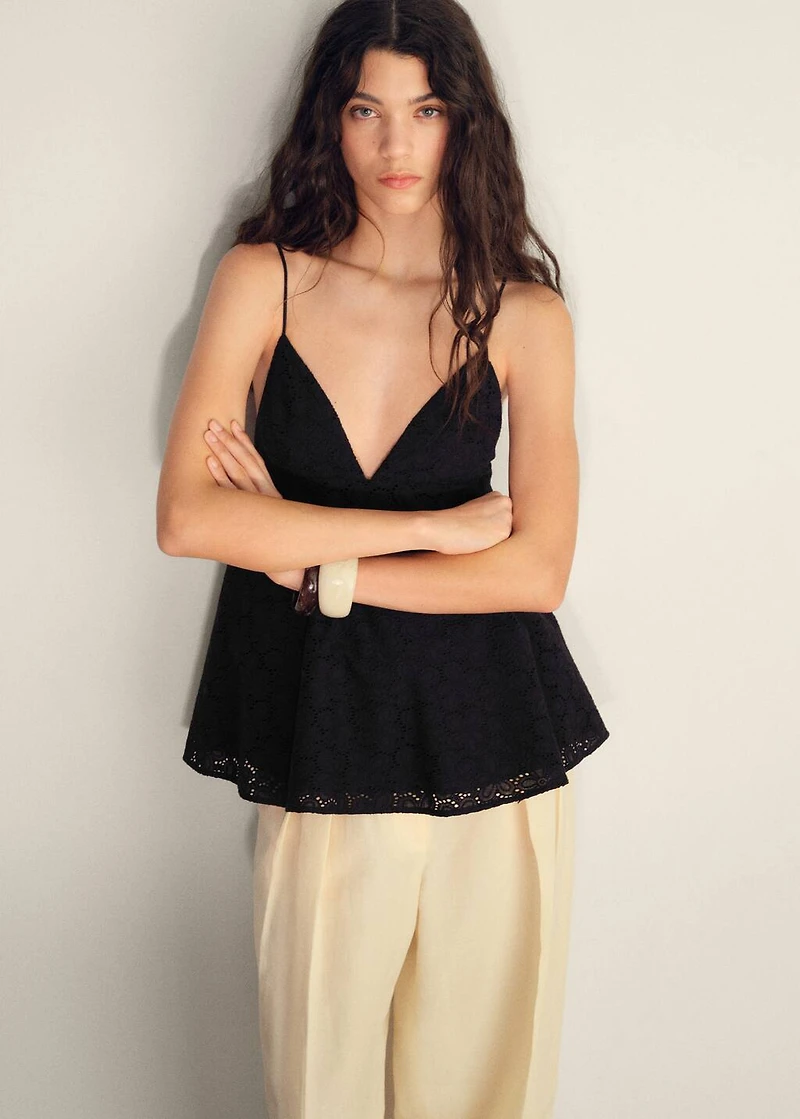 V-neck embroidered top