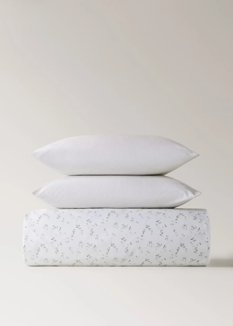 Percale cotton floral and fine-stripe reversible duvet cover for / cm bed