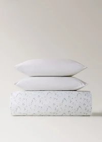 Percale cotton floral and fine-stripe reversible duvet cover for / cm bed