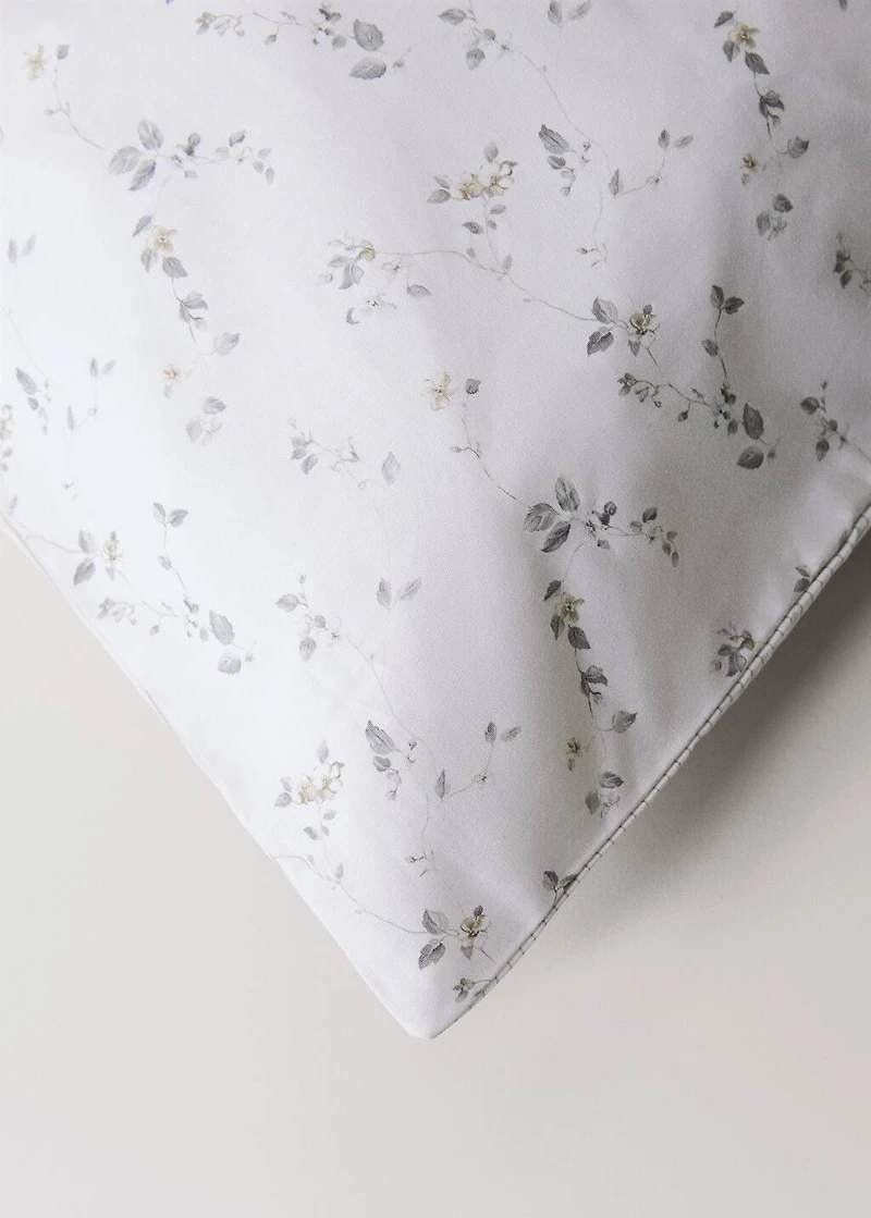 Percale cotton floral and fine-stripe reversible duvet cover for / cm bed