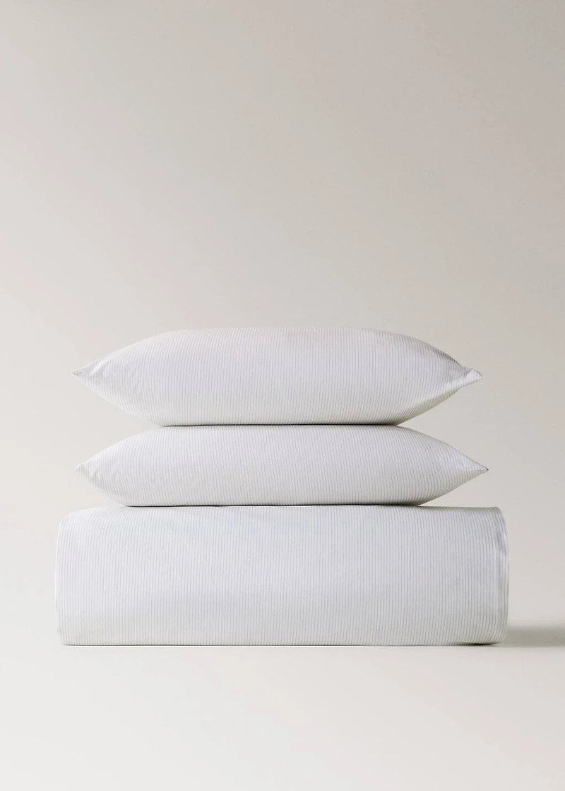Percale cotton floral and fine-stripe reversible duvet cover for / cm bed