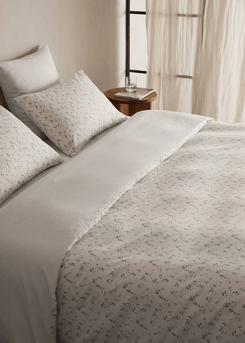 Percale cotton floral and fine-stripe reversible duvet cover for / cm bed