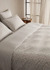Percale cotton floral and fine-stripe reversible duvet cover for / cm bed