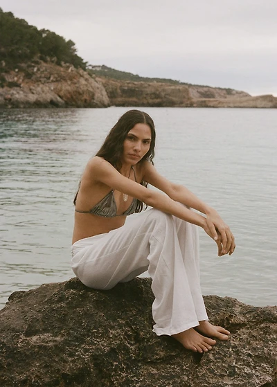 Linen pants with draped waist
