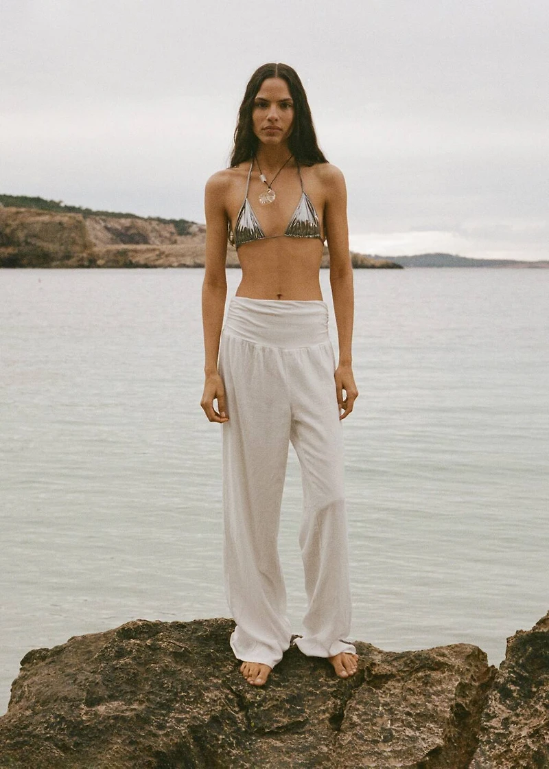 Linen pants with draped waist