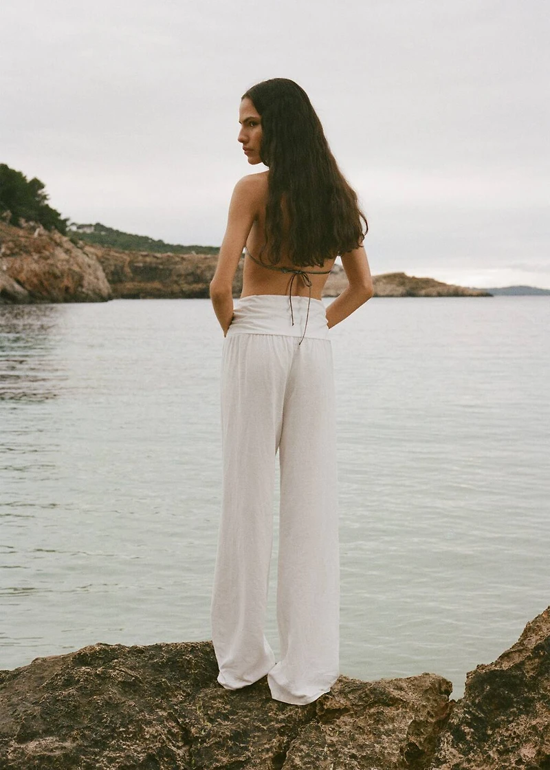 Linen pants with draped waist