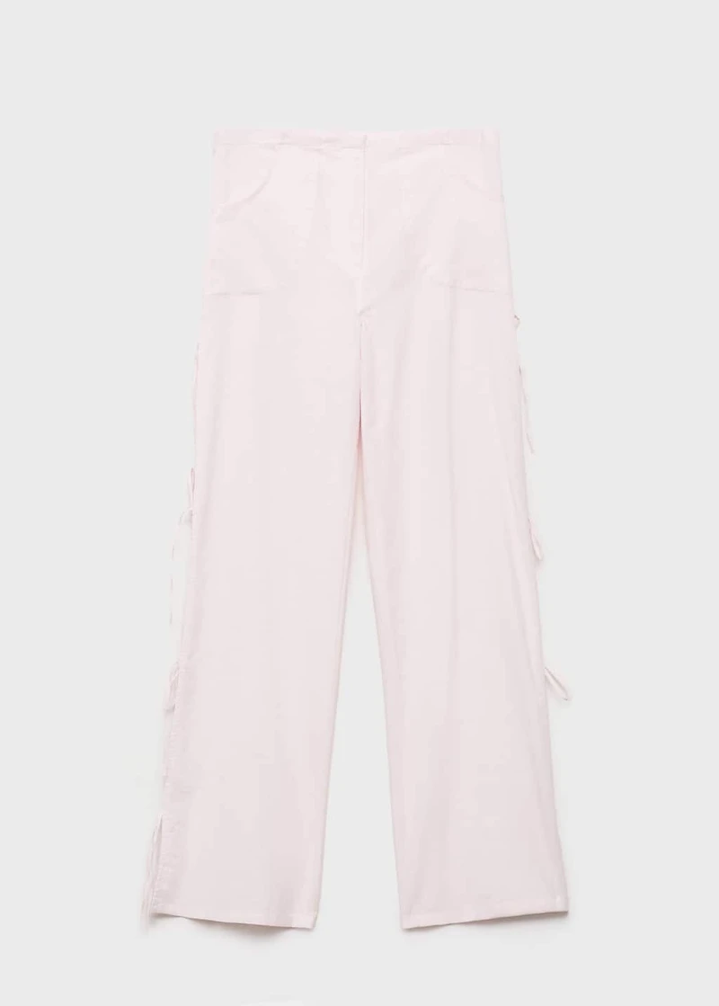 Straight pants with slits and bows