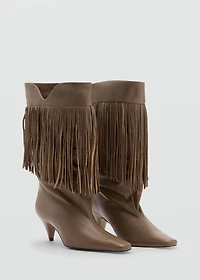 Leather ankle boot with fringe heel