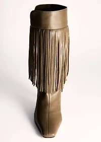 Leather ankle boot with fringe heel