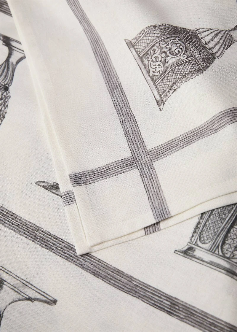 Linen-cotton tablecloth with glasses print for 8 to 10 diners