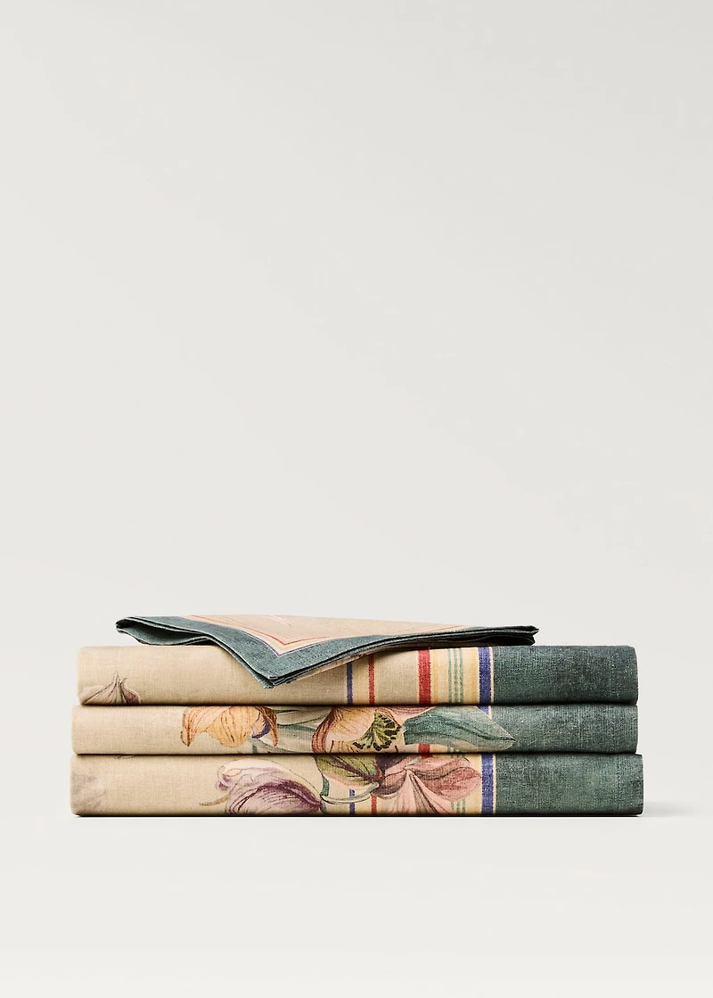 Cotton linen floral-print tablecloth for 6 to 8 diners