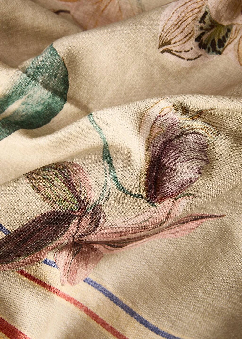 Cotton linen floral-print tablecloth for 6 to 8 diners