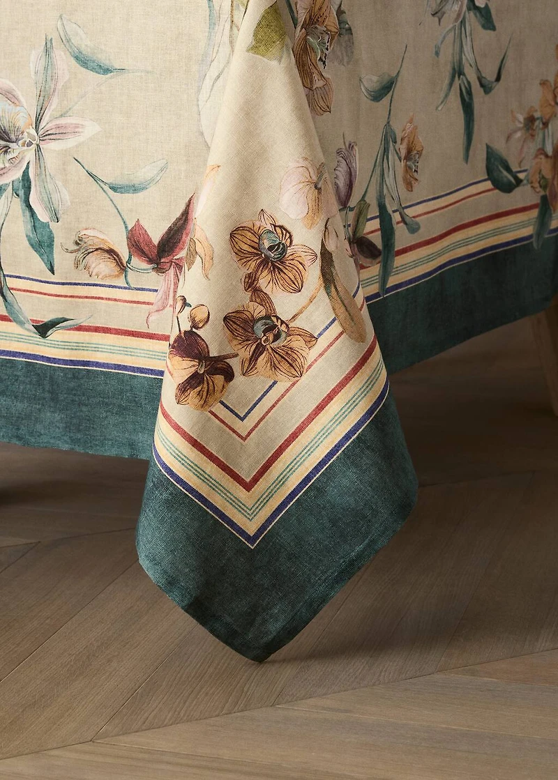 Cotton linen floral-print tablecloth for 6 to 8 diners