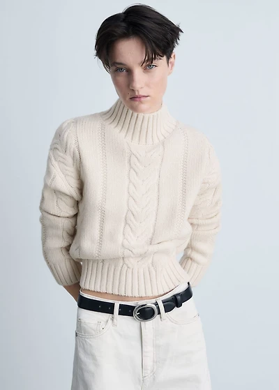 Braided sweater with perkins neck