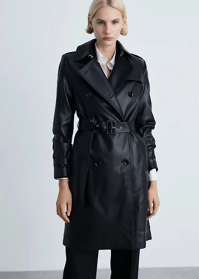Leather-effect trench coat