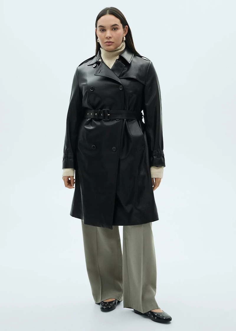 Leather-effect trench coat
