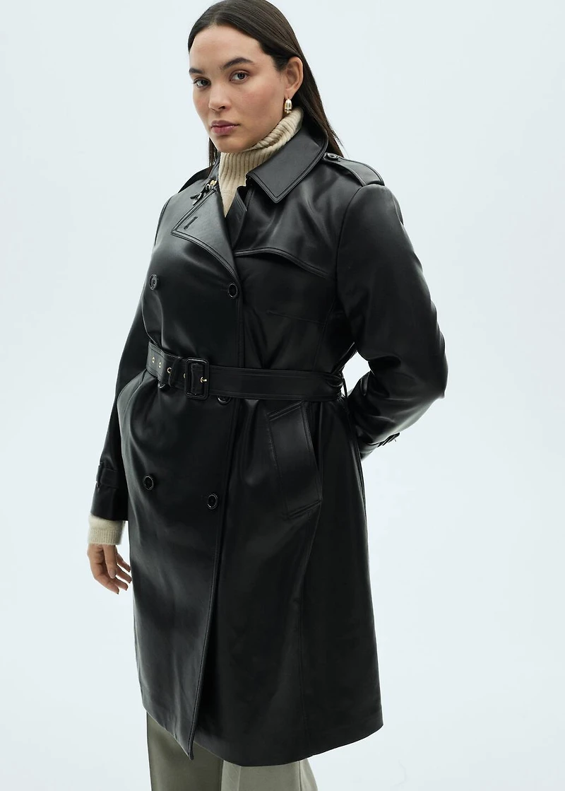 Leather-effect trench coat