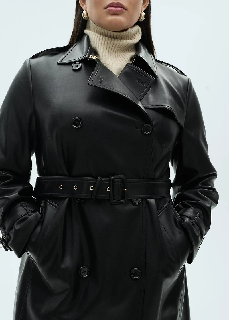 Leather-effect trench coat