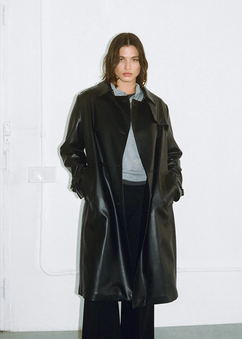Leather-effect trench coat