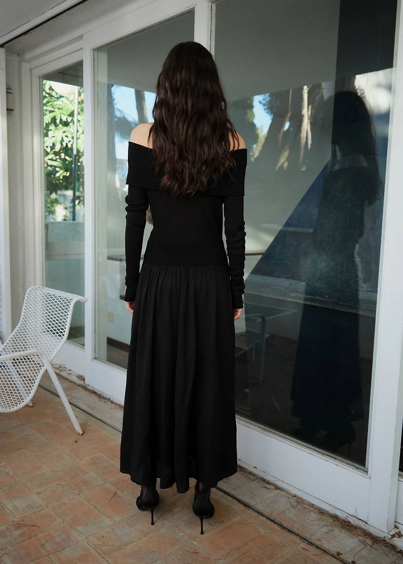 Off-the-shoulder dress combined fabric