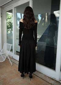 Off-the-shoulder dress combined fabric