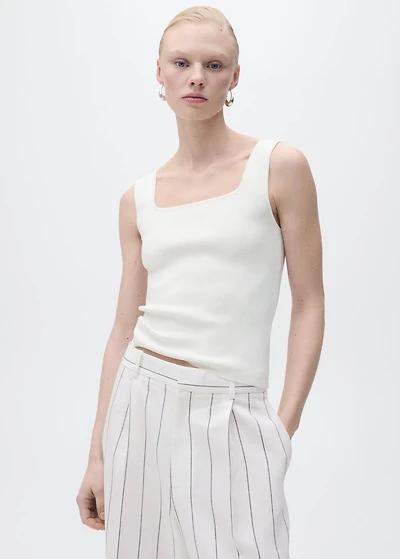 Fine-knit top with low neckline