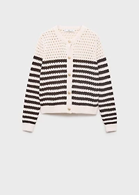 Striped knitted cardigan with lace pattern