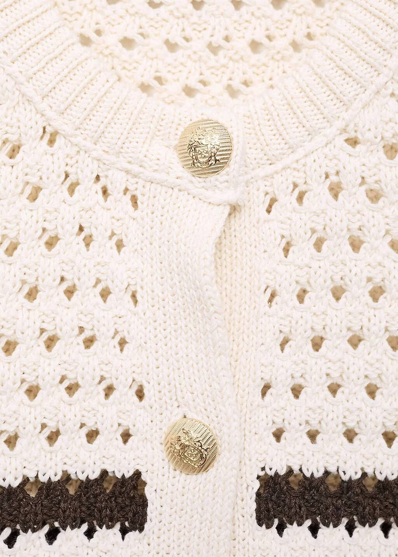 Striped knitted cardigan with lace pattern