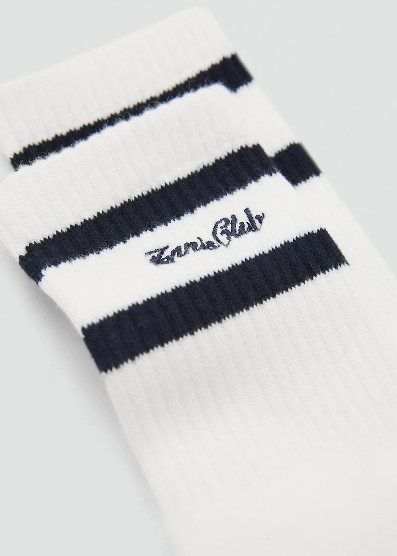 Striped socks with embroidered message