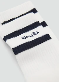 Striped socks with embroidered message
