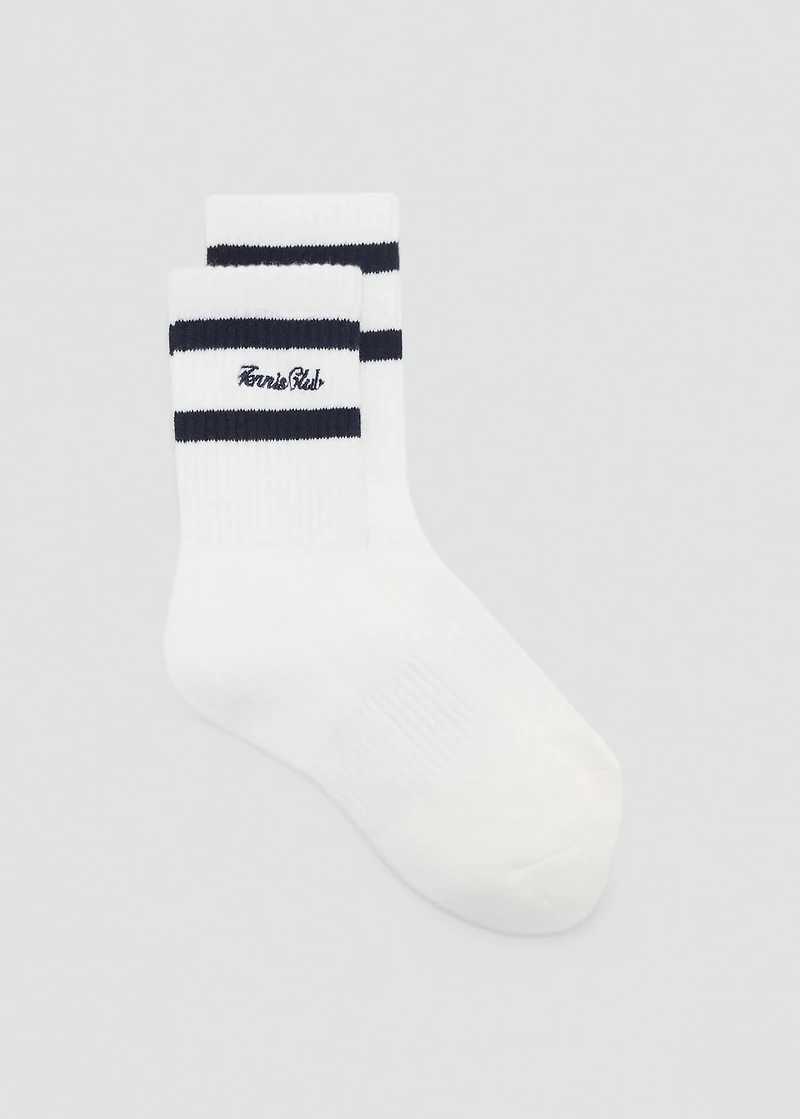 Striped socks with embroidered message