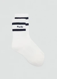 Striped socks with embroidered message