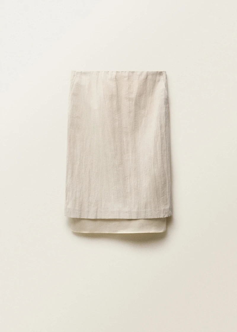 Combined linen-blend midi-skirt
