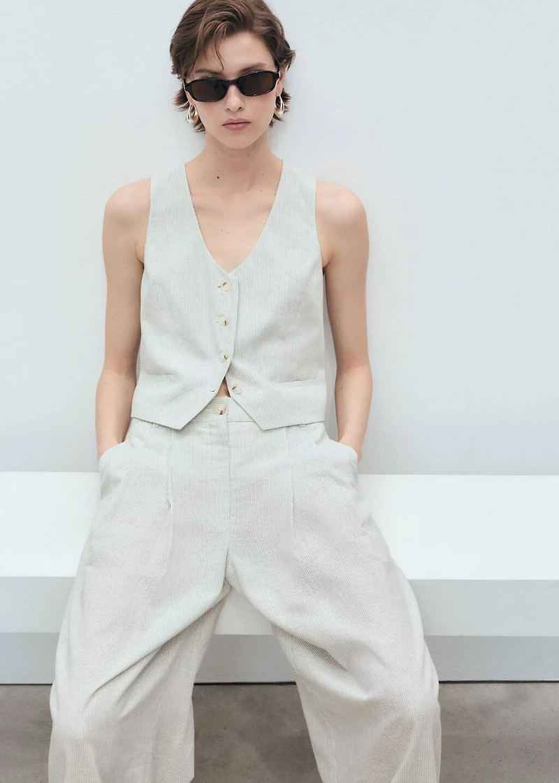 Straight-fit linen-blend suit pants