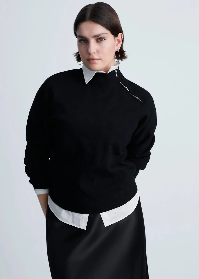 Perkins-neck sweater with zip