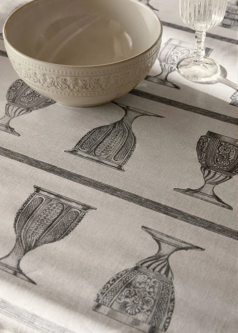Linen-cotton tablecloth with glass print for 6 to 8 diners