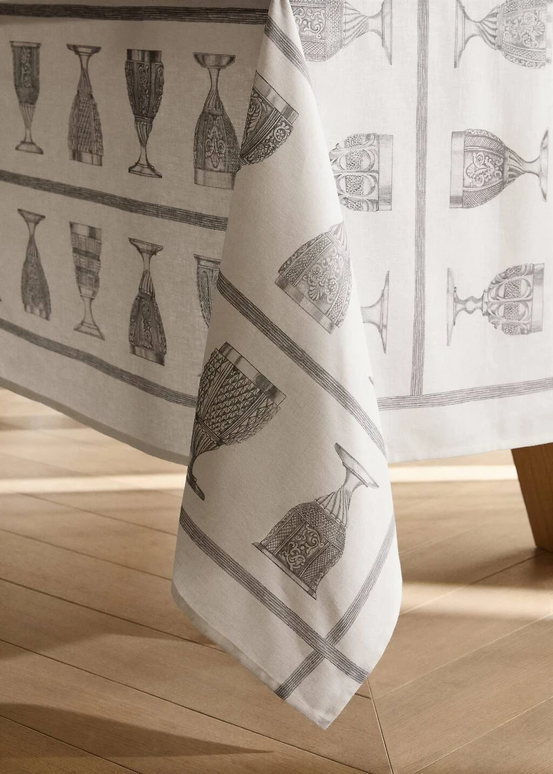 Linen-cotton tablecloth with glass print for 6 to 8 diners