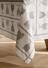 Linen-cotton tablecloth with glass print for 6 to 8 diners