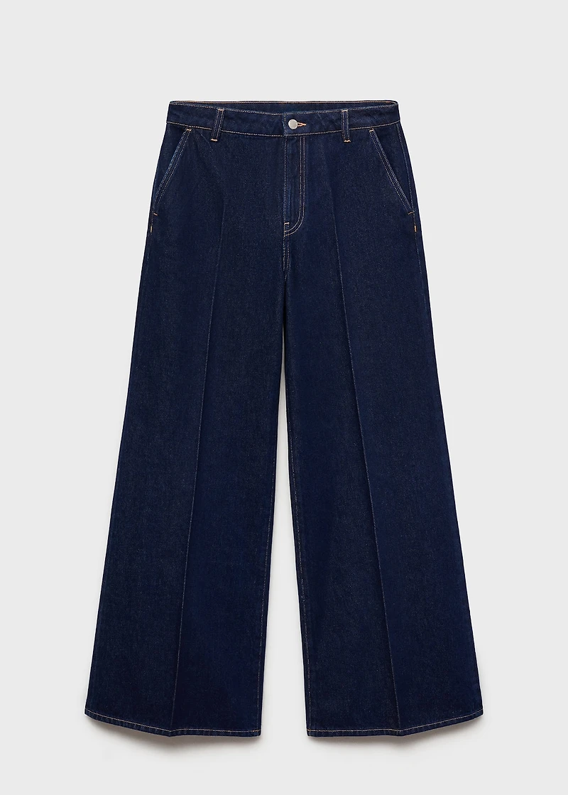 High-rise wide leg rinse-wash jeans