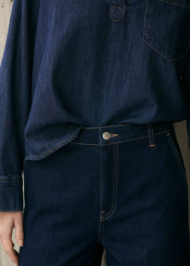 High-rise wide leg rinse-wash jeans